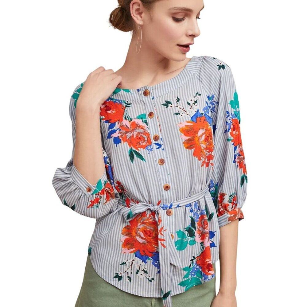 Anthropologie Maeve Lilorne Floral Buttondown Women's Top Size 0 New without Tag